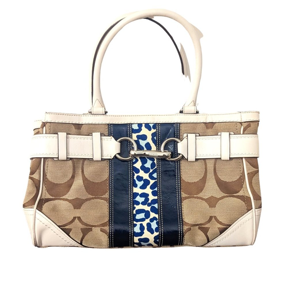 Coach Hamptons Signature Leather Leopard Carryall Satchel Tote